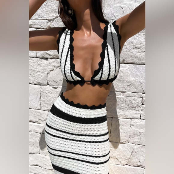 Meshki Crochet Two-Piece Set - Black & White Striped - Picture 2 of 7